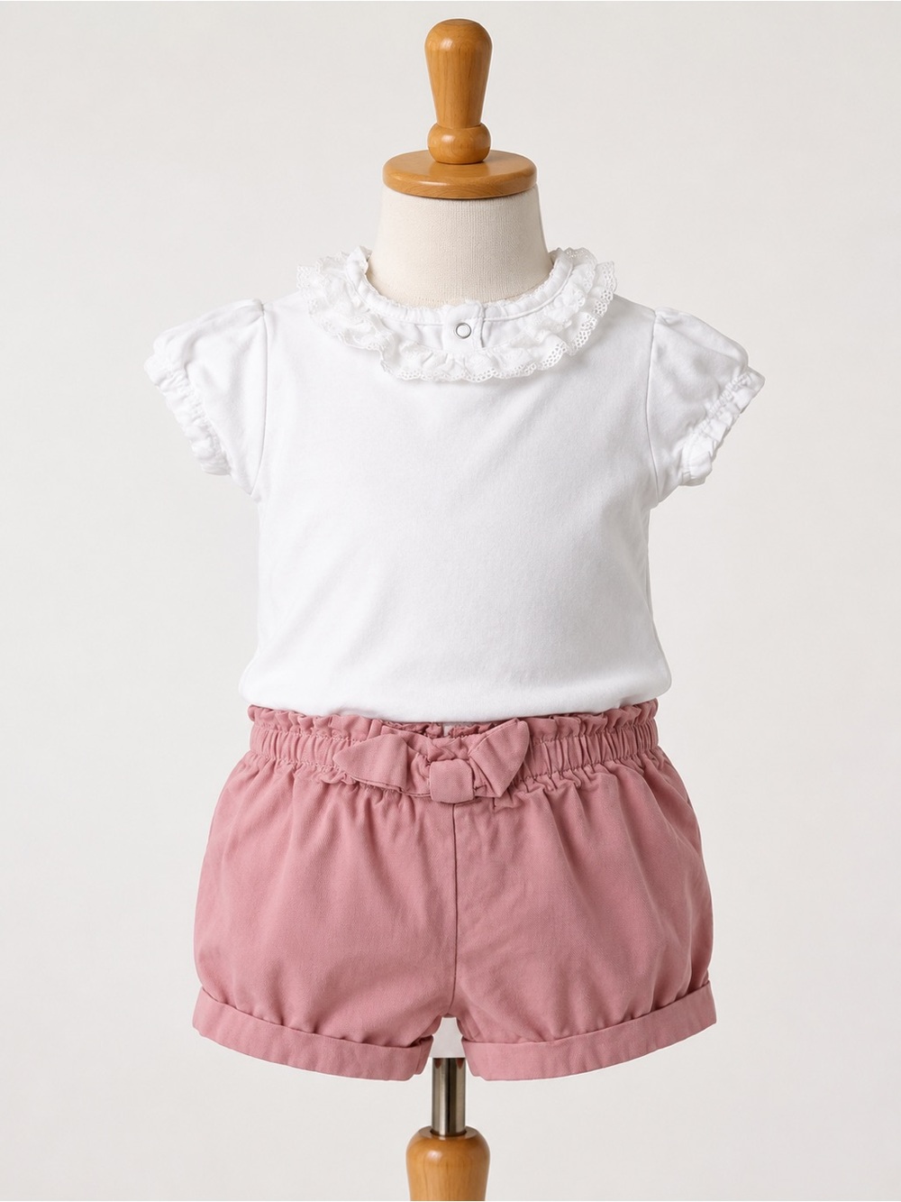 Mayoral 6-9M Pink Shorts & White Lace Bodysuit Baby Girl Outfit Set EUC